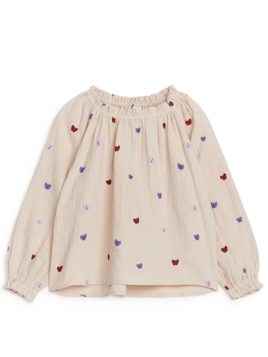 Store ARKET Frill-Detail Blouse Beige/Butterflies