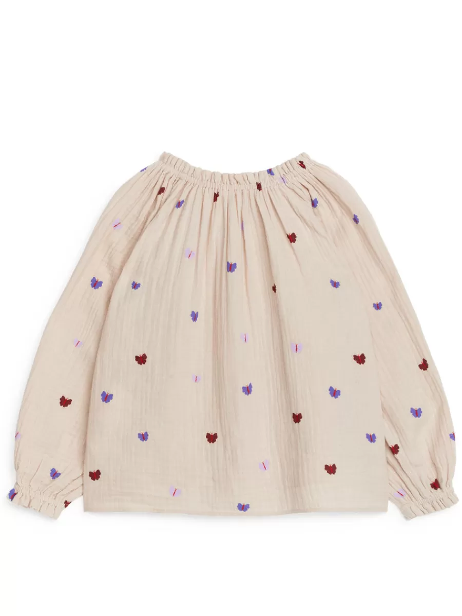 Store ARKET Frill-Detail Blouse Beige/Butterflies