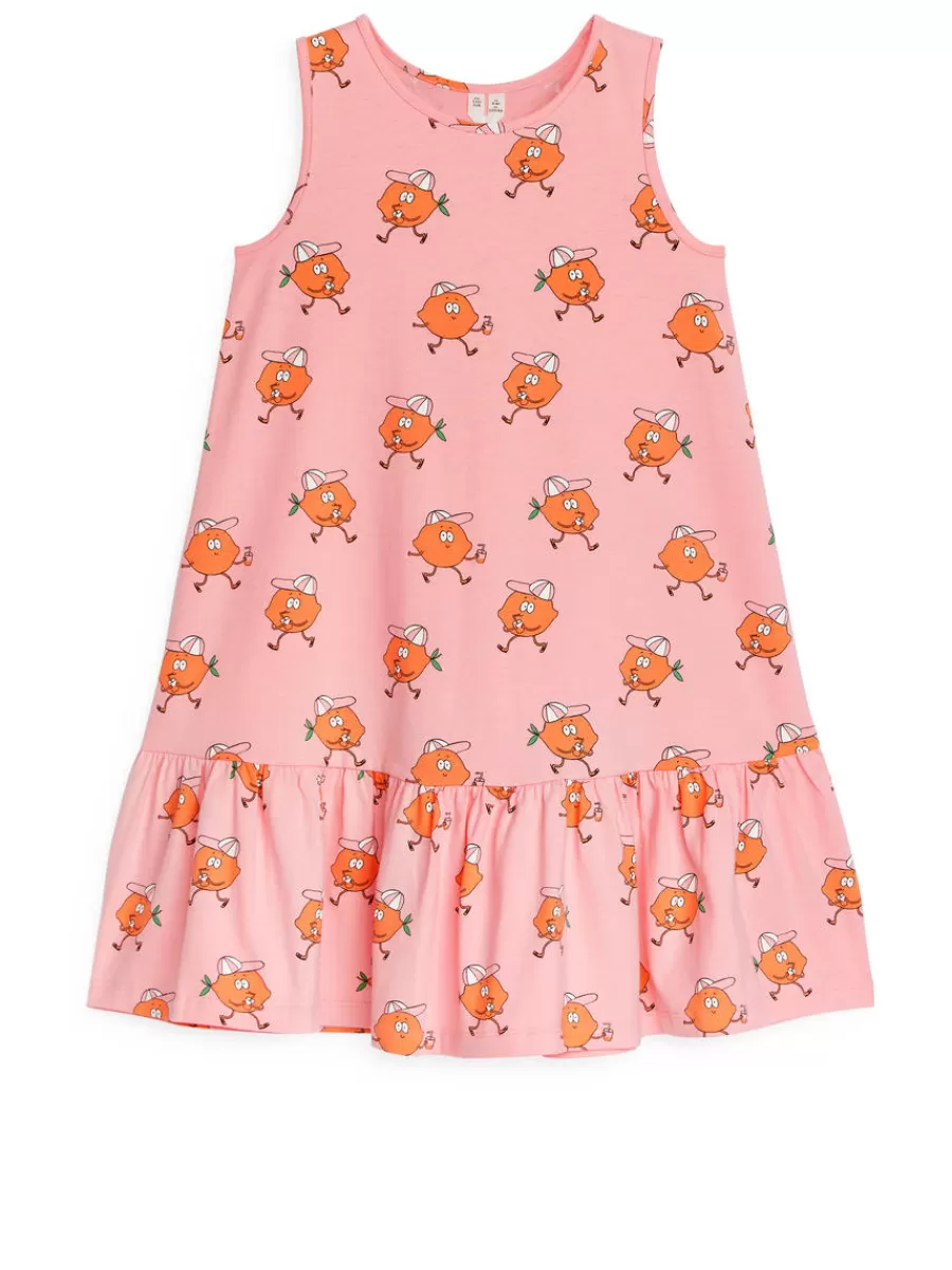 Shop ARKET Frilled Jersey Dress Pink/Orange