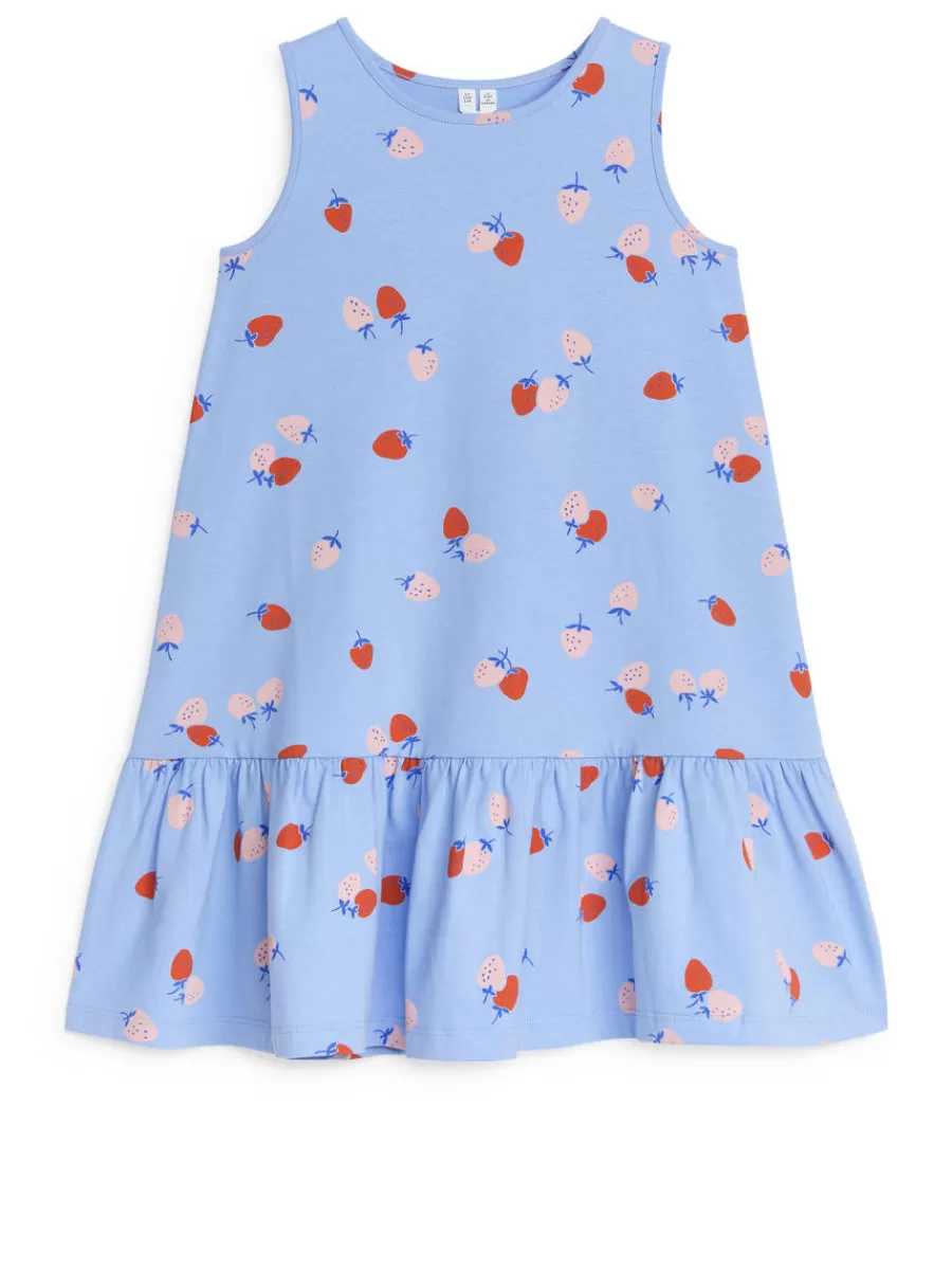 Hot ARKET Frilled Jersey Dress Light Blue/Strawberry