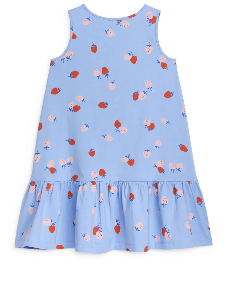 Hot ARKET Frilled Jersey Dress Light Blue/Strawberry