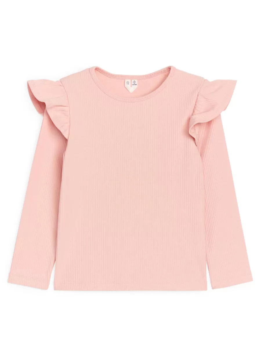 Cheap ARKET Frilled Jersey Top Pink