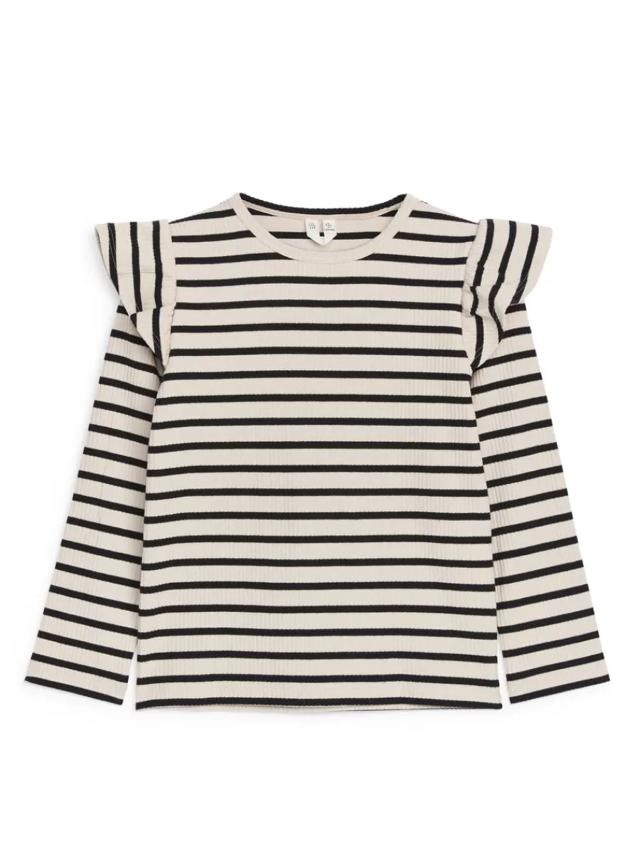New ARKET Frilled Jersey Top Off White/Black