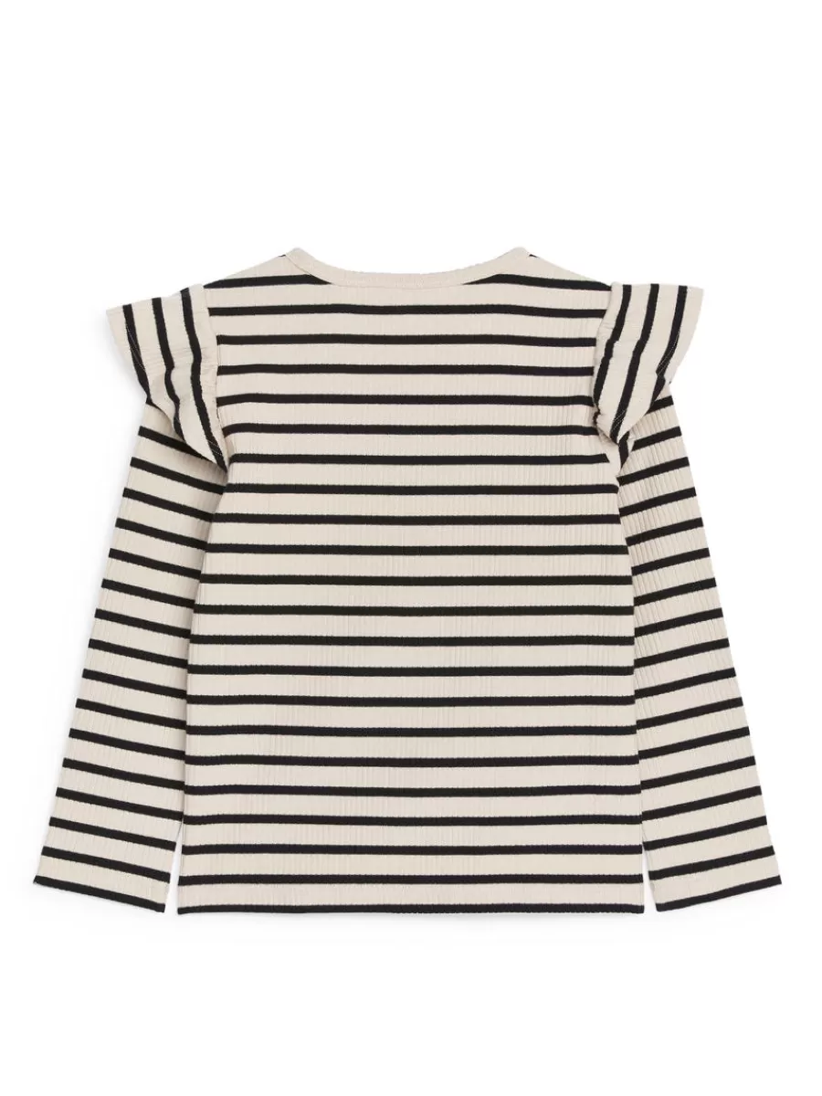 New ARKET Frilled Jersey Top Off White/Black