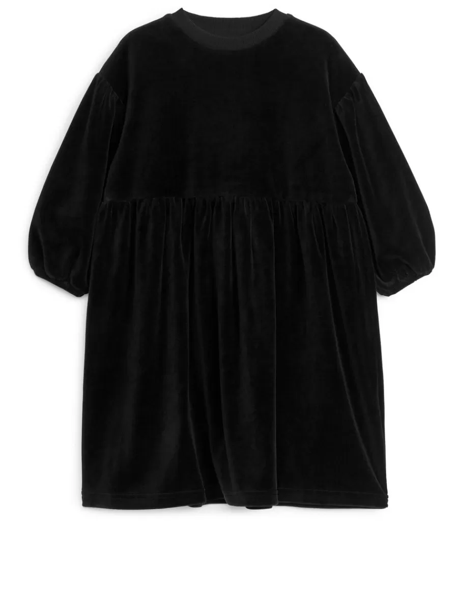 Cheap ARKET Gathered Velour Dress Black
