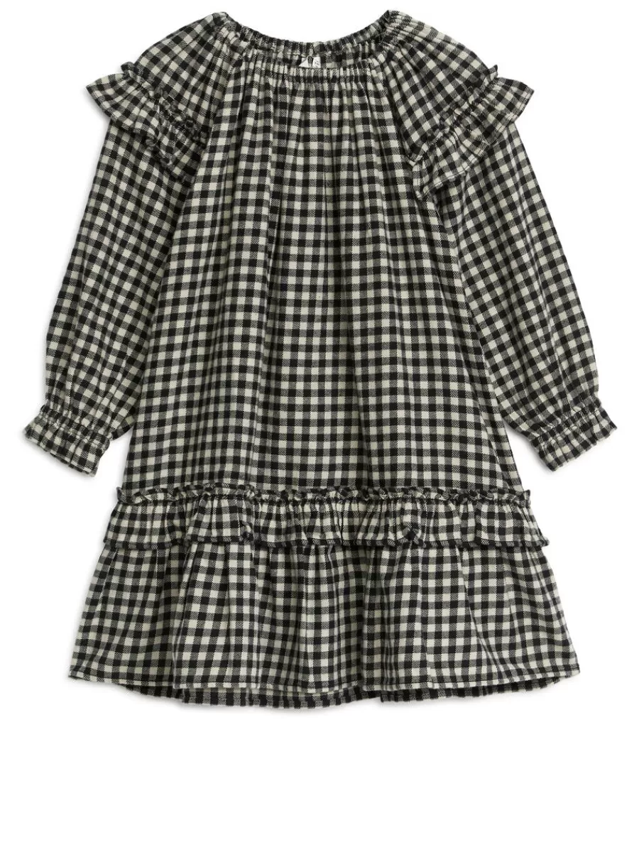 New ARKET Gingham Flannel Dress Off White/Black