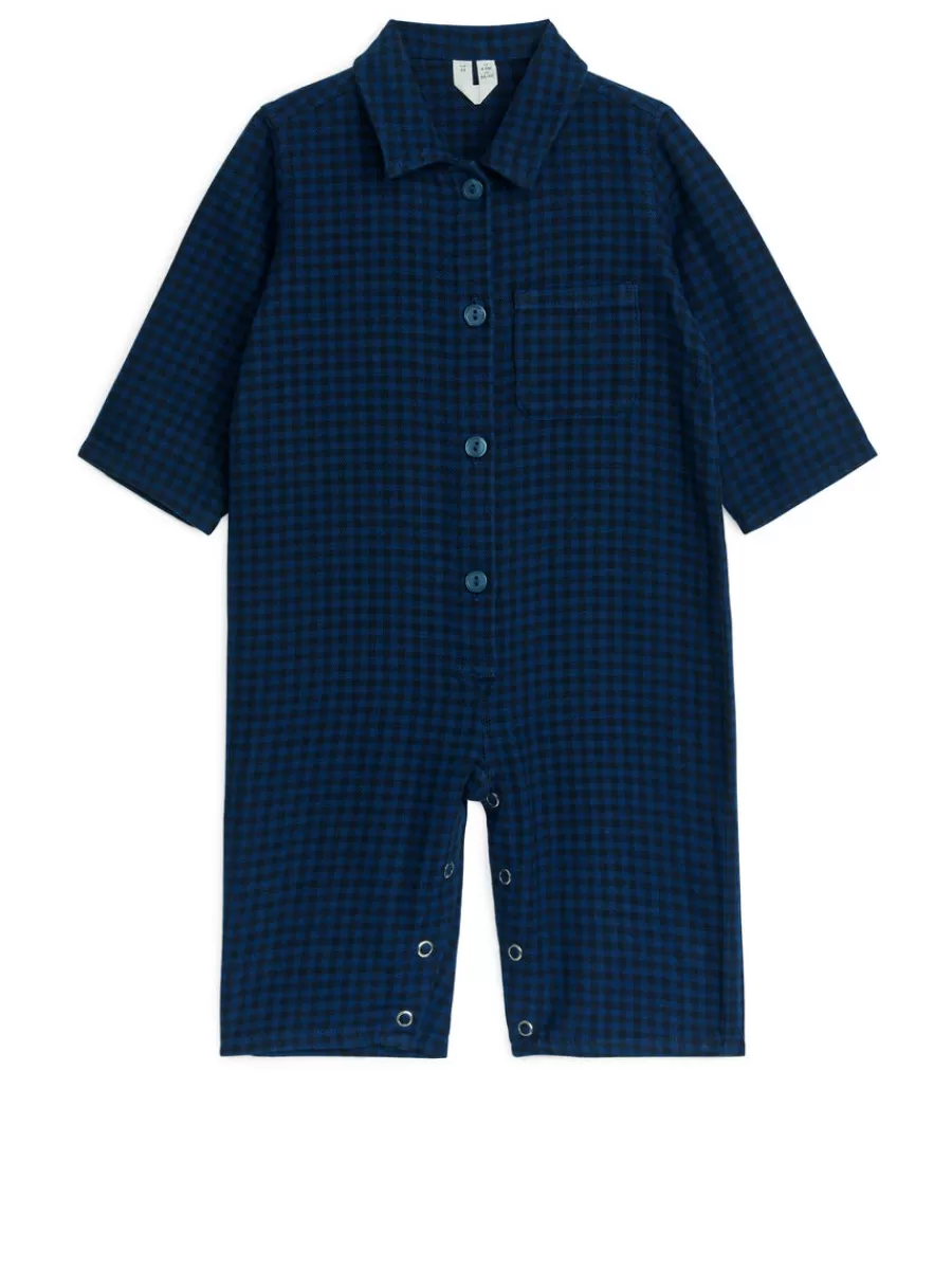 Hot ARKET Gingham Flannel Jumpsuit Blue/Black