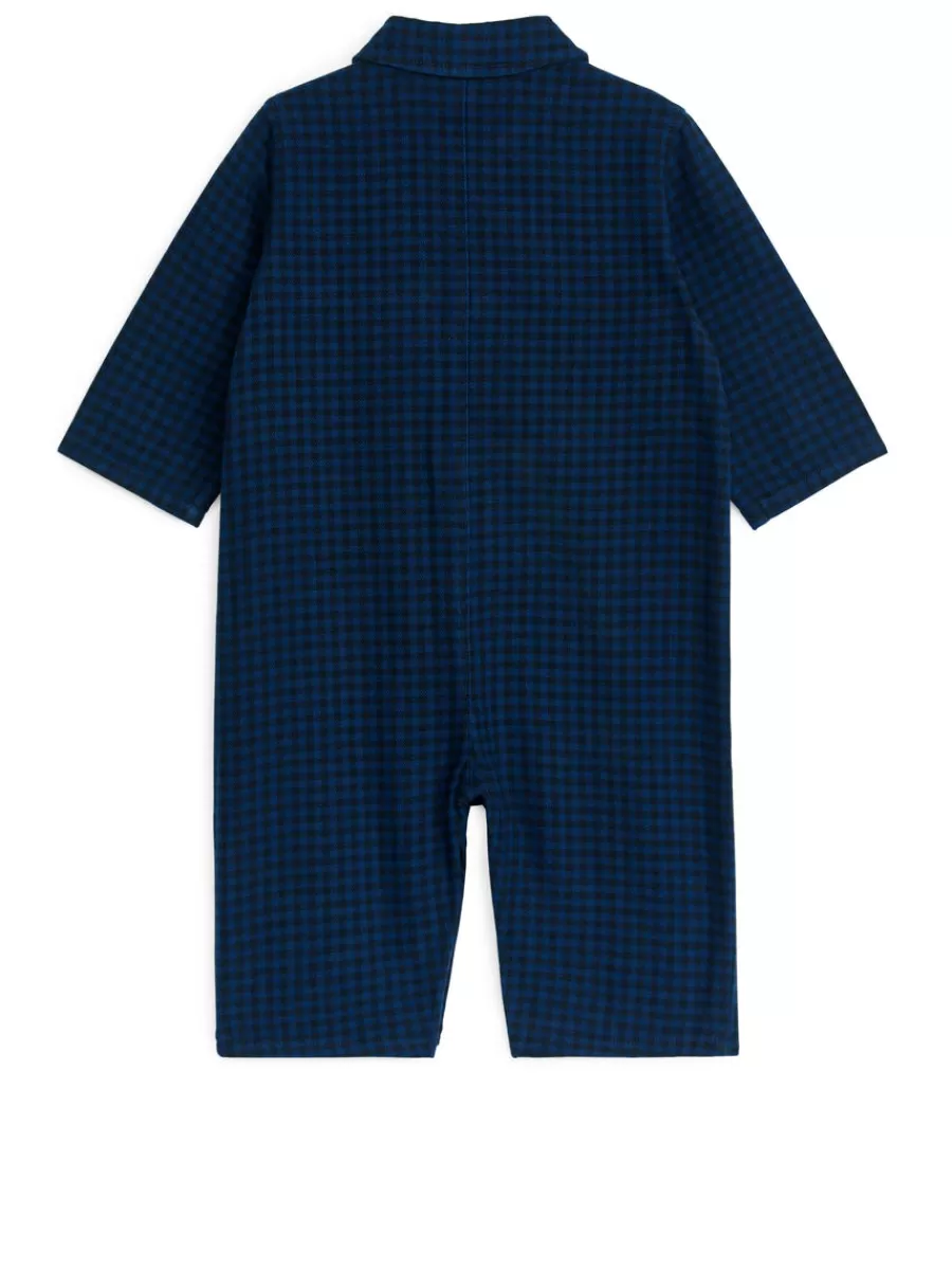 Hot ARKET Gingham Flannel Jumpsuit Blue/Black