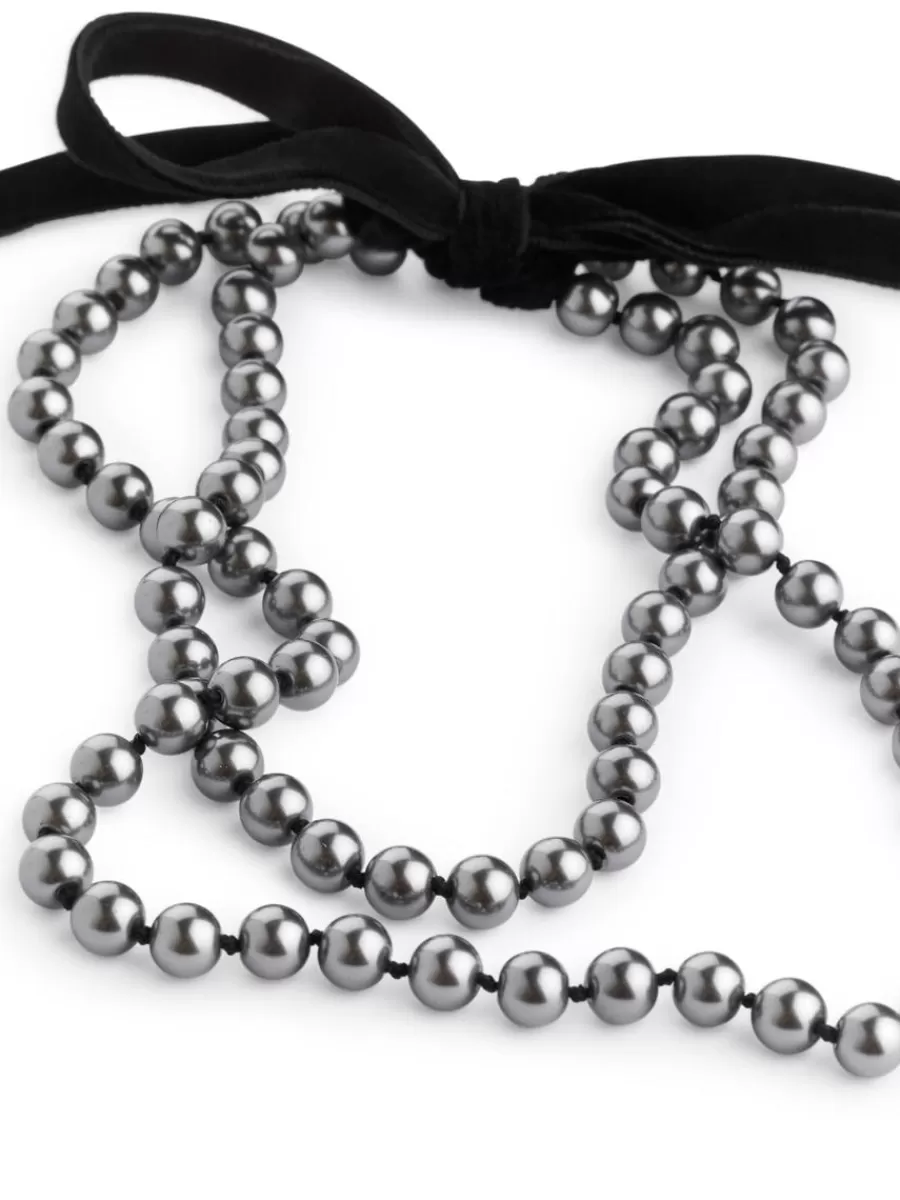 Discount ARKET Glass Bead Velvet Necklace Dark Grey/Black
