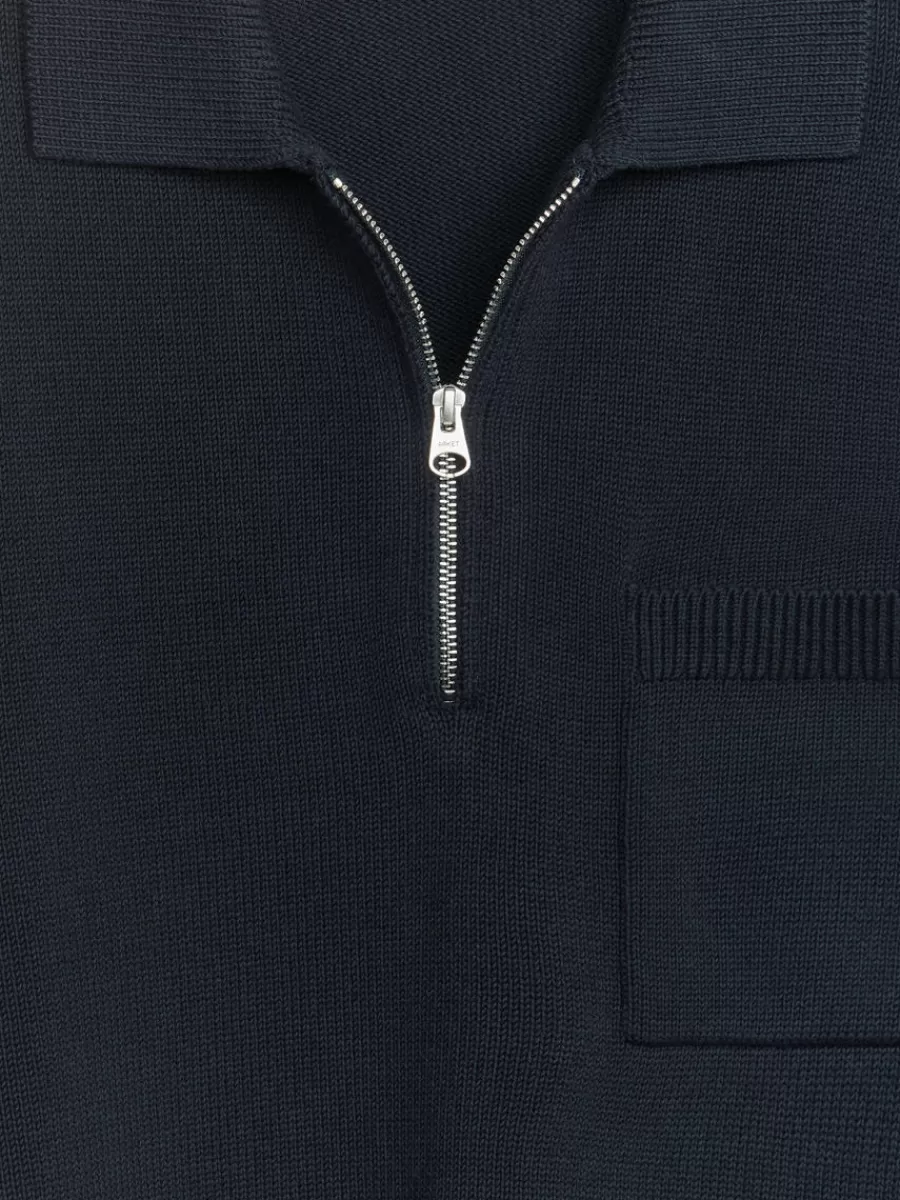 Cheap ARKET Half Zip Cotton Jumper Dark Blue
