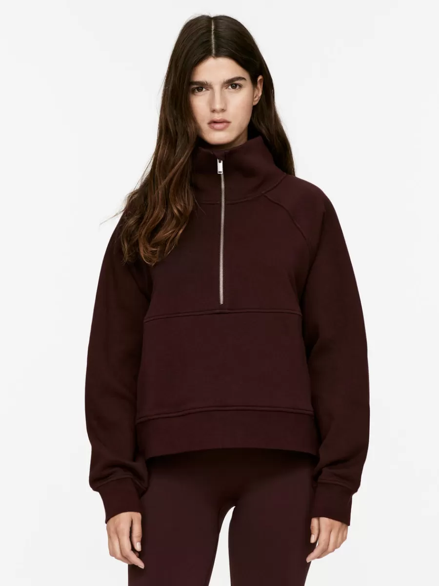 Cheap ARKET Half-Zip Cotton Sweatshirt Burgundy