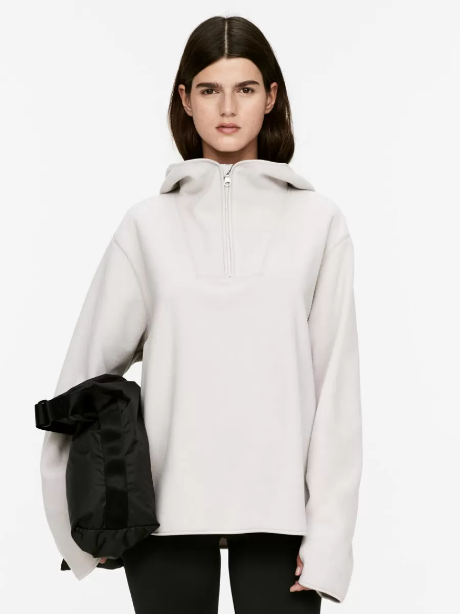Outlet ARKET Half-Zip Fleece Hoodie Dusty White