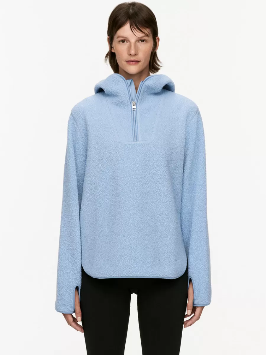Cheap ARKET Half-Zip Fleece Hoodie Light Blue
