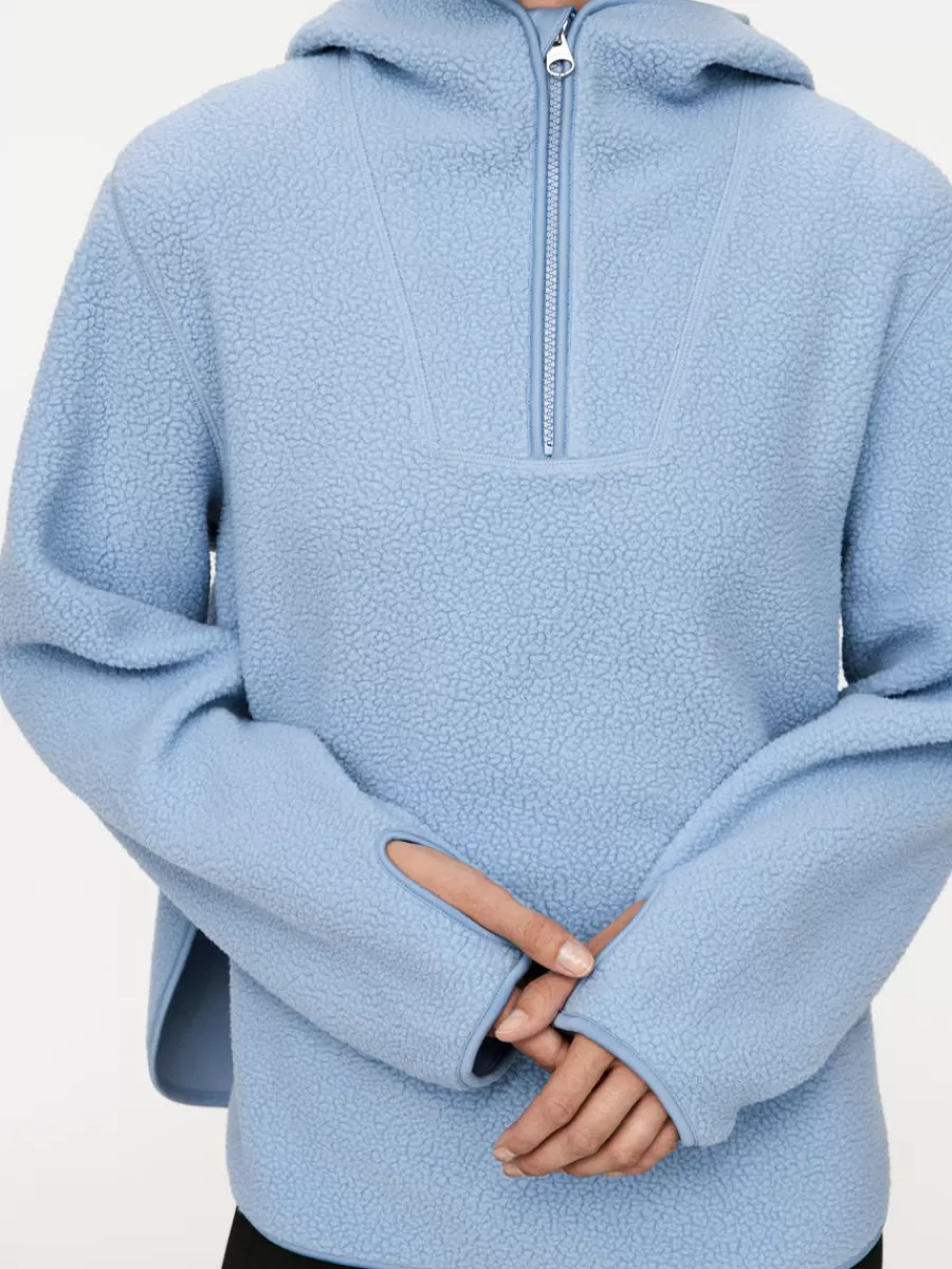 Cheap ARKET Half-Zip Fleece Hoodie Light Blue