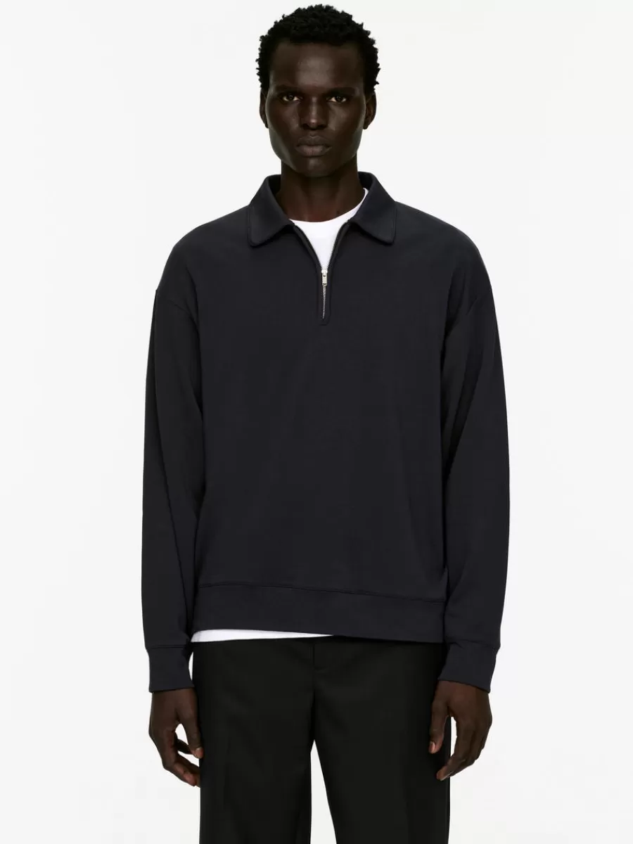 Clearance ARKET Half-Zip Polo Shirt Dark Blue