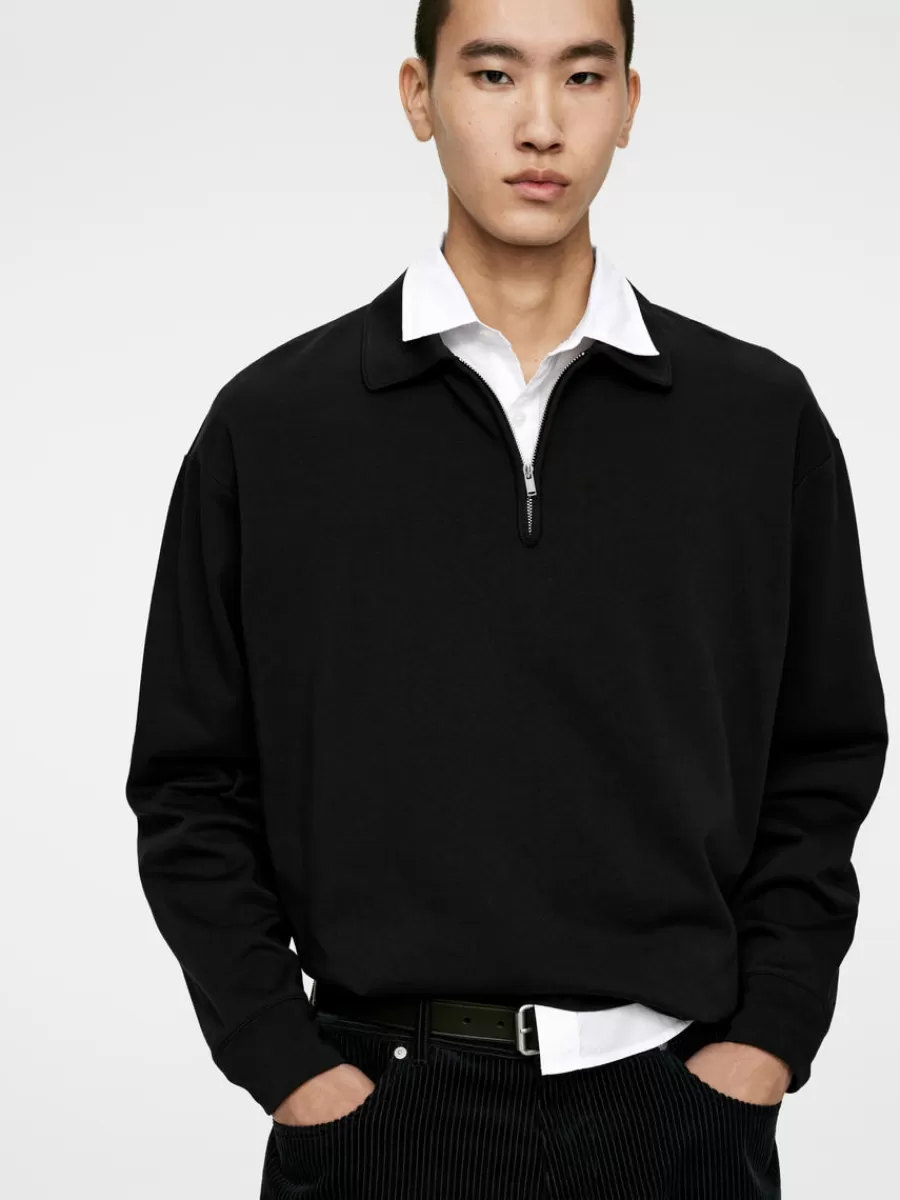 Sale ARKET Half-Zip Polo Shirt Black
