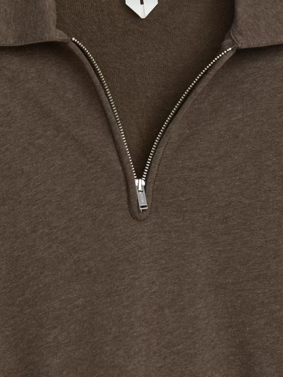Best Sale ARKET Half-Zip Polo Shirt Dark Mole