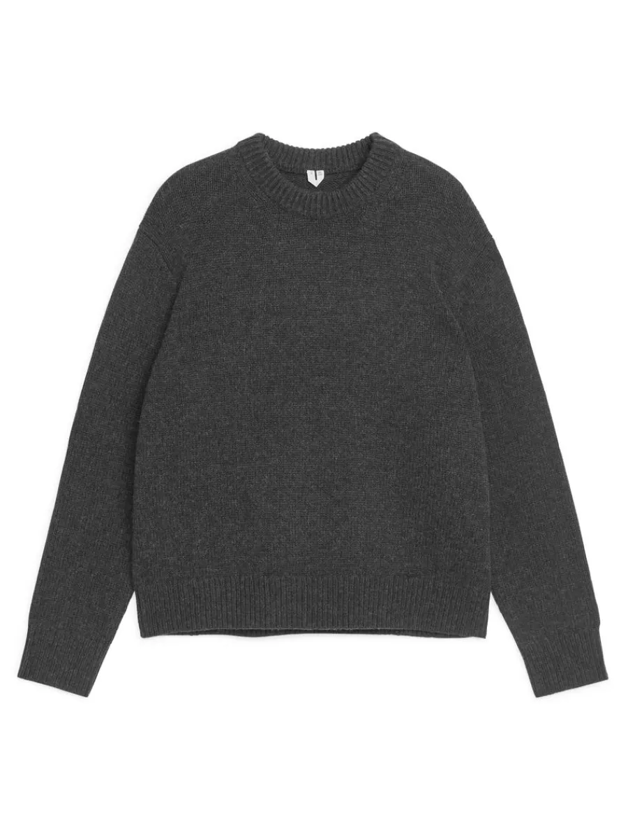 Cheap ARKET Heavy Knit Wool Blend Jumper Black Melange