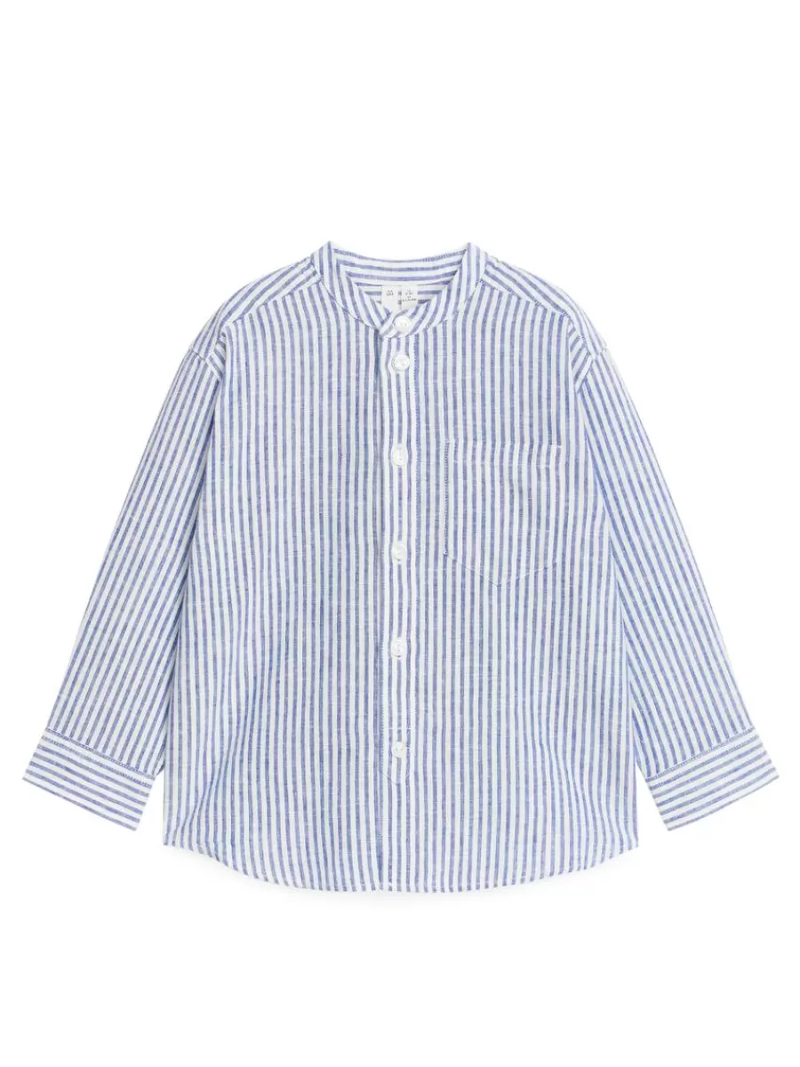 Shop ARKET Henley Linen Shirt Blue/Stripe