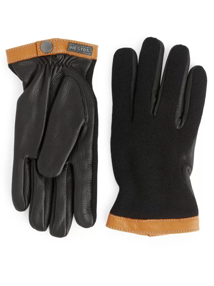 Best ARKET Hestra Deerskin Wool Tricot Gloves Black/Beige