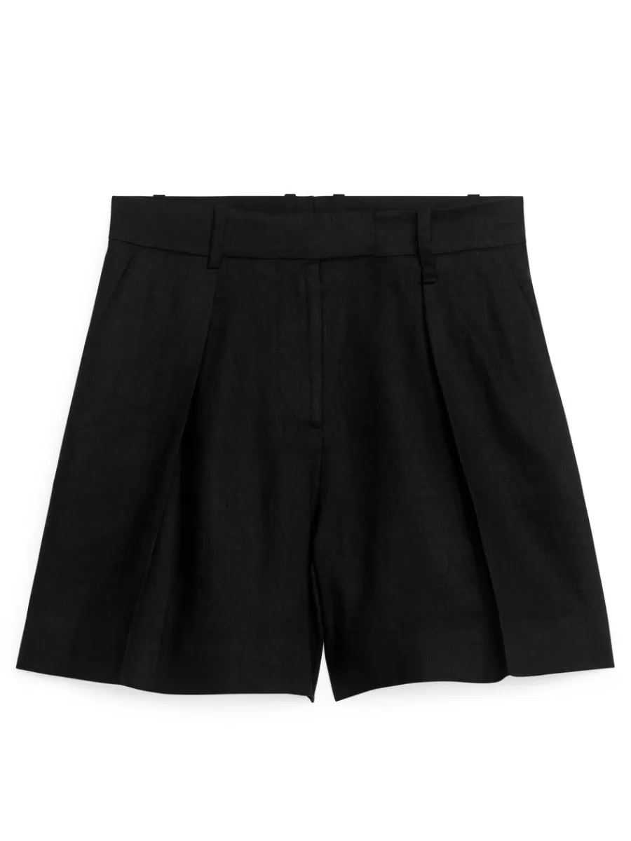 Best Sale ARKET High Waist Linen Shorts Black