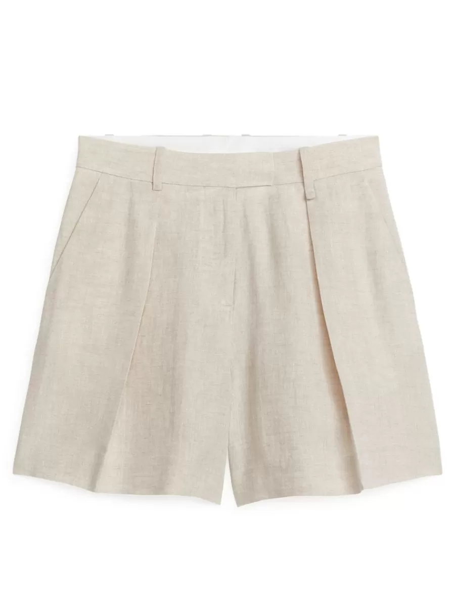Best Sale ARKET High Waist Linen Shorts Beige
