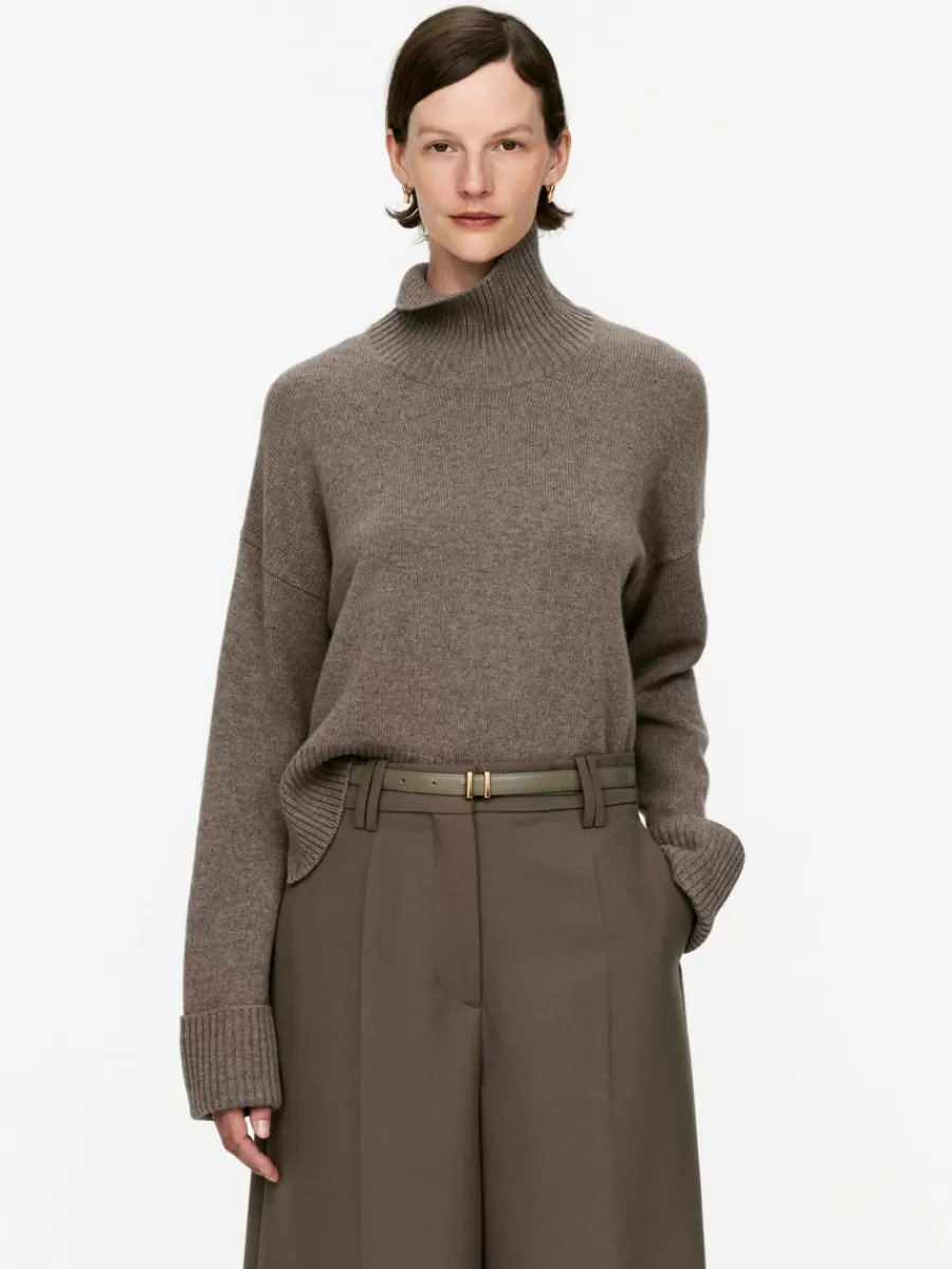 Cheap ARKET High-Neck Wool Jumper Brown Melange
