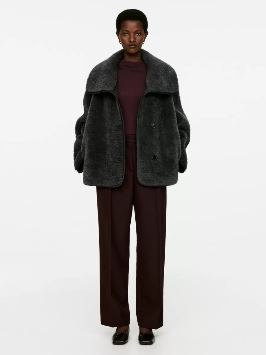 Online ARKET High-Waist Pleated Trousers Dark Red