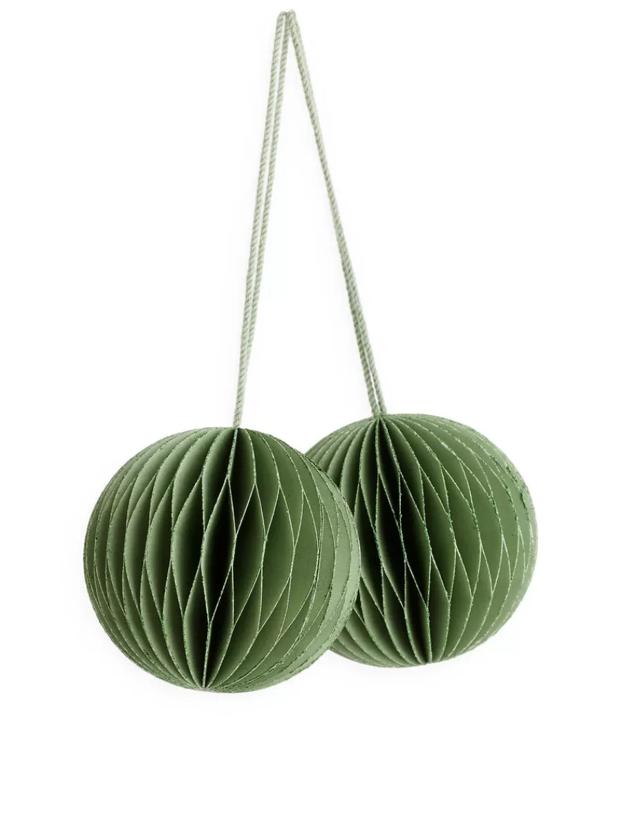 Store ARKET Honeycomb Ornaments Set Of 2 Green/Glitter