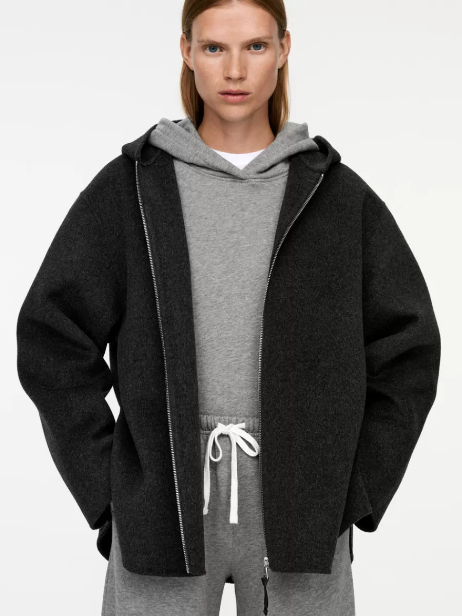 Cheap ARKET Hooded Wool-Blend Jacket Dark Grey