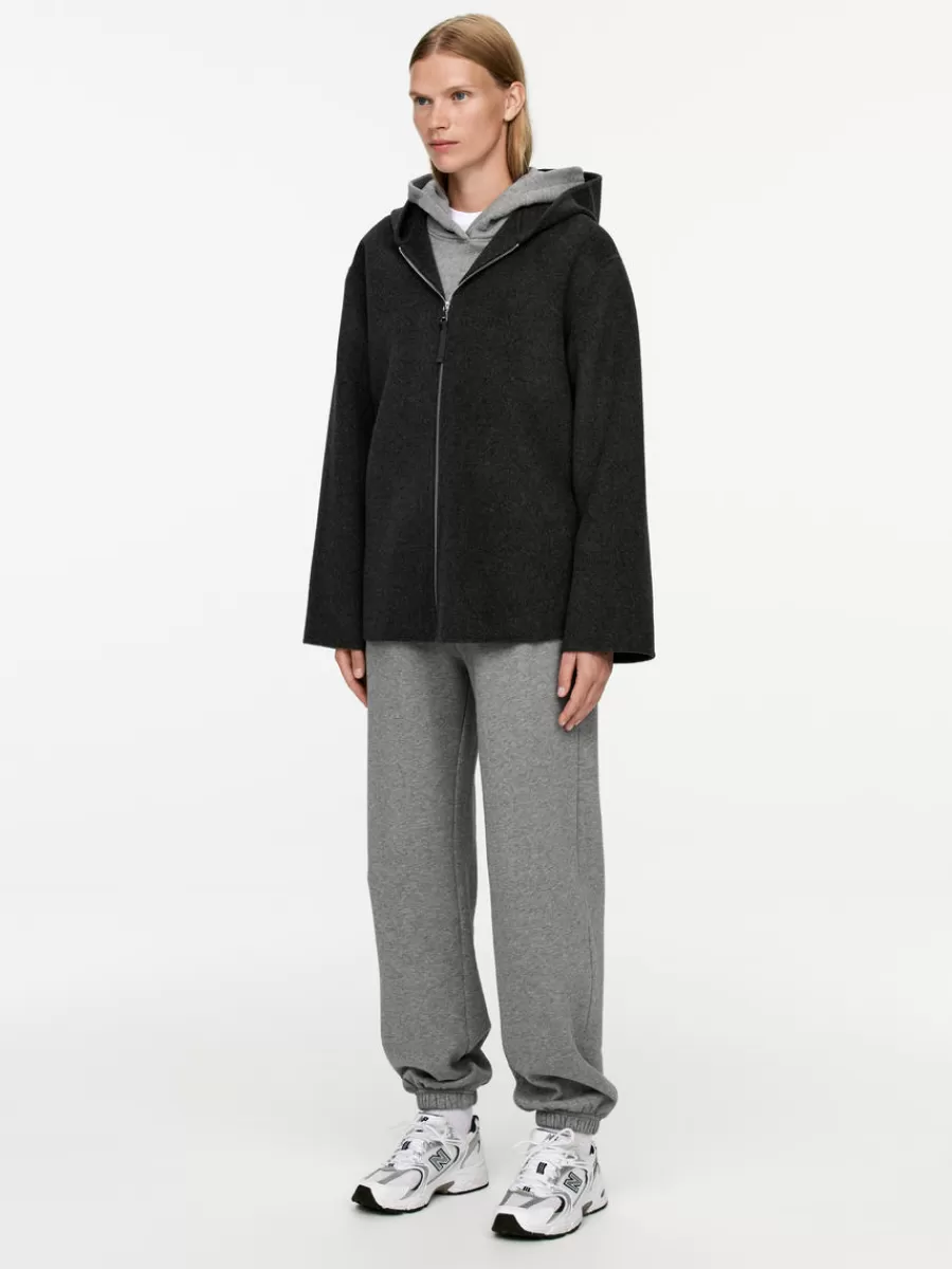 Cheap ARKET Hooded Wool-Blend Jacket Dark Grey