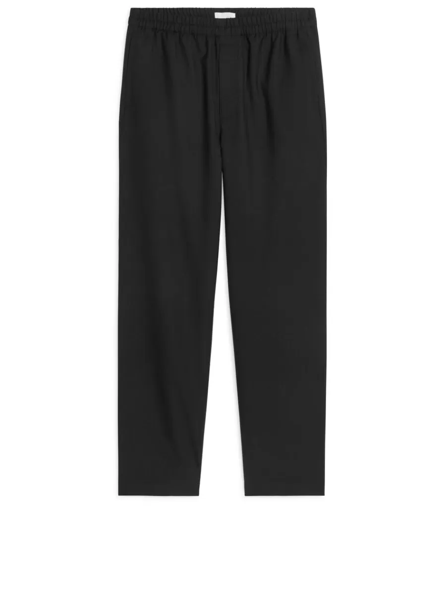 Online ARKET Hopsack Drawstring Trousers Black