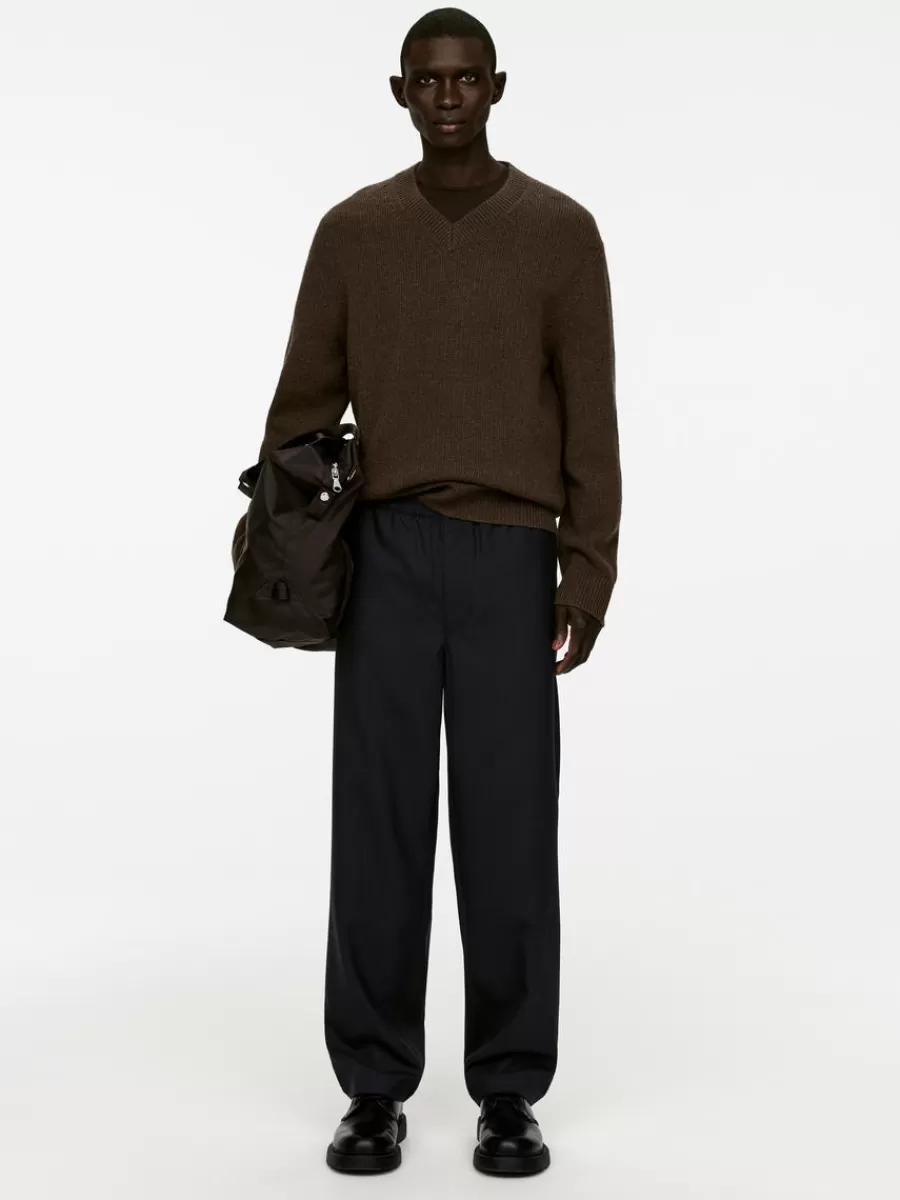 Cheap ARKET Hopsack Drawstring Trousers Dark Blue