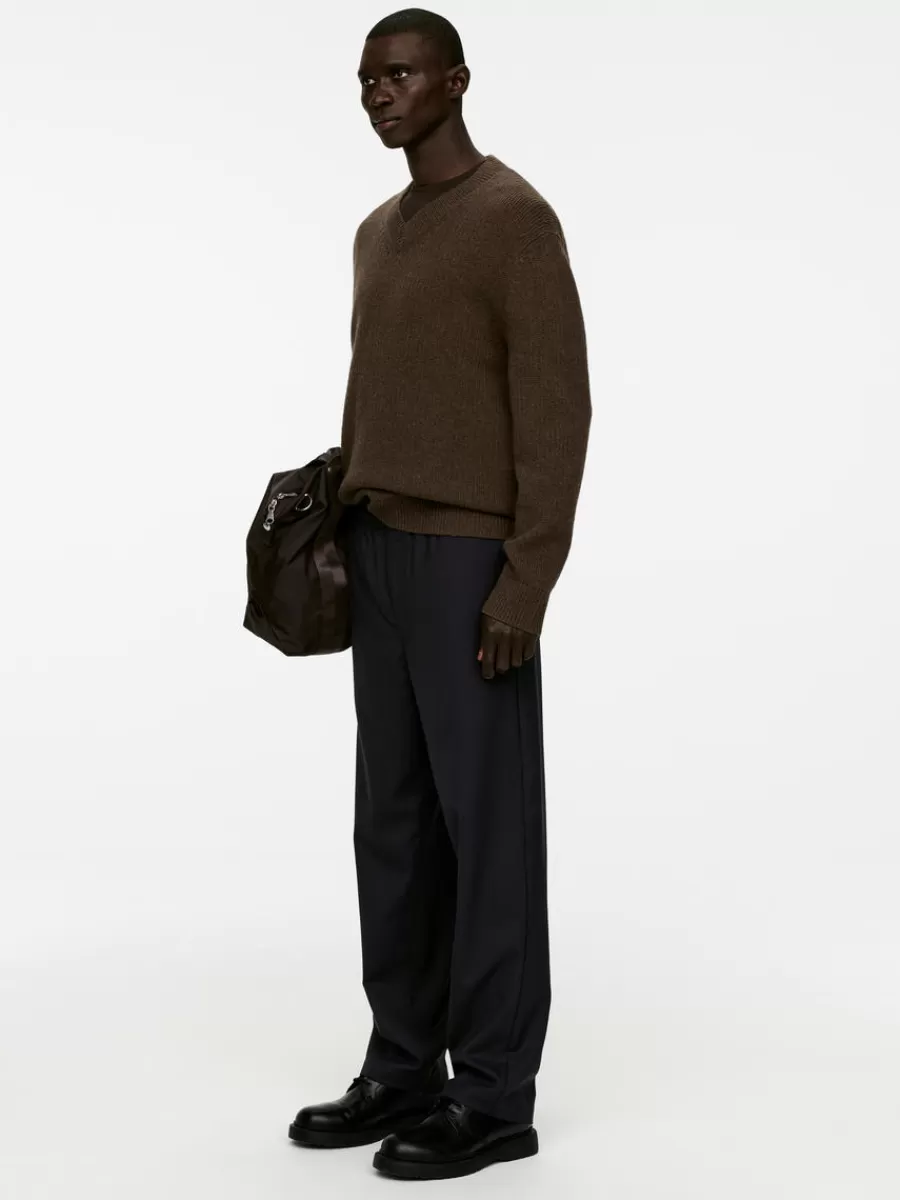 Cheap ARKET Hopsack Drawstring Trousers Dark Blue