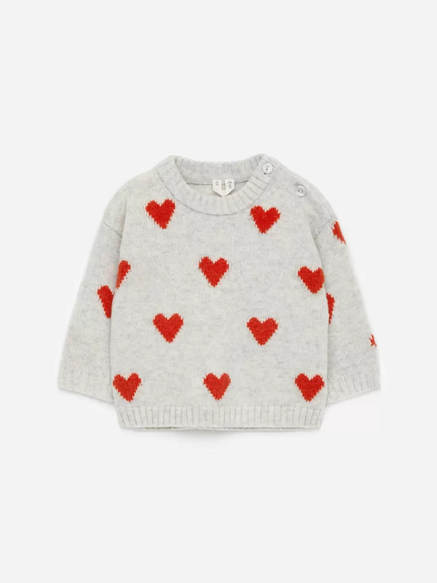 Fashion ARKET Intarsia Knitted Jumper Grey/Hearts