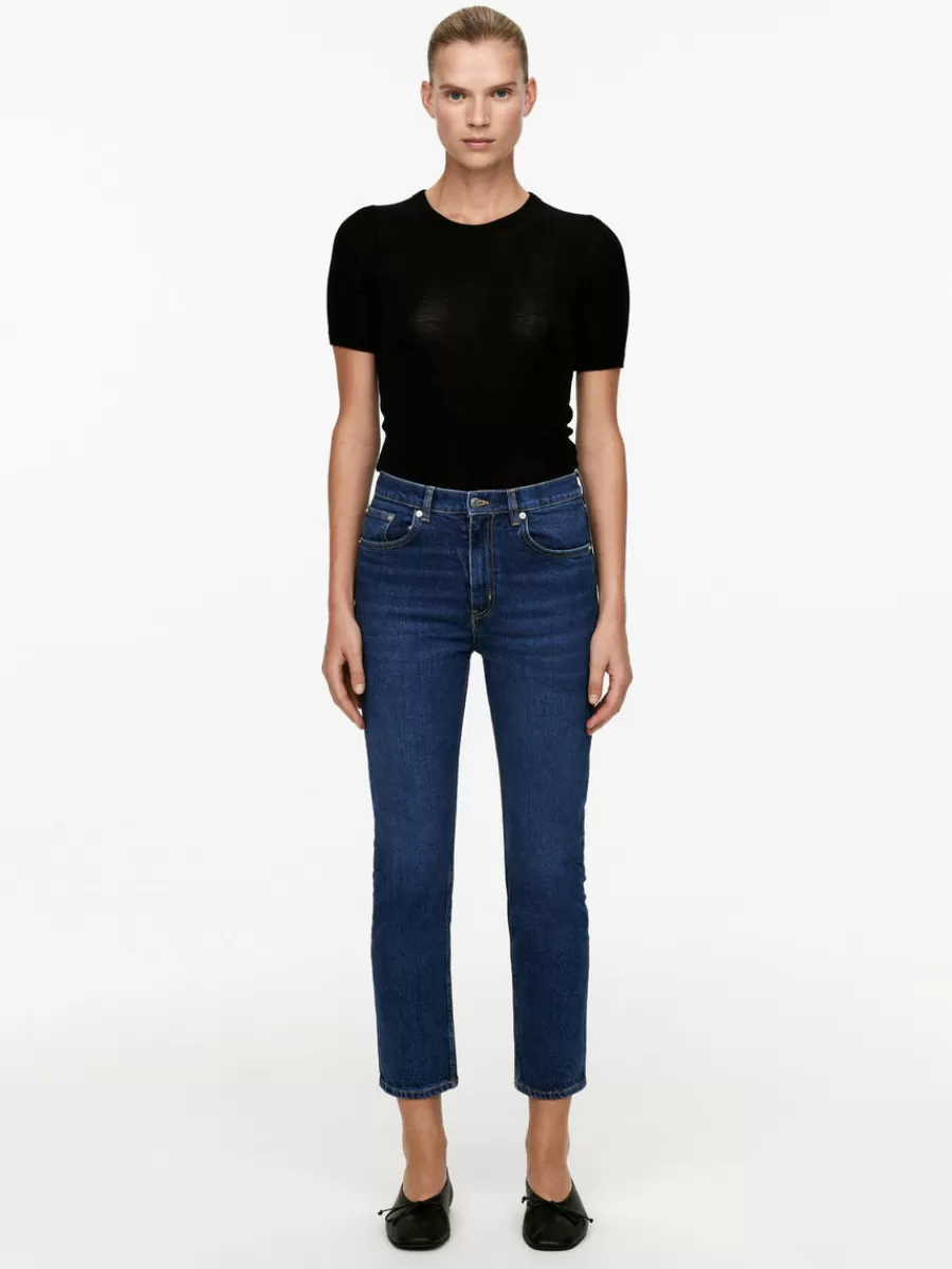 Hot ARKET JADE CROPPED Slim Stretch Jeans Dark Blue