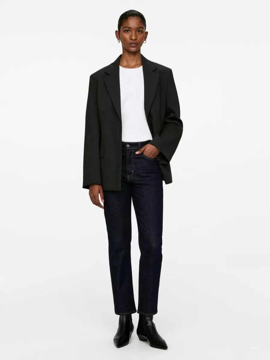 Online ARKET JADE CROPPED Slim Stretch Jeans Dark Blue
