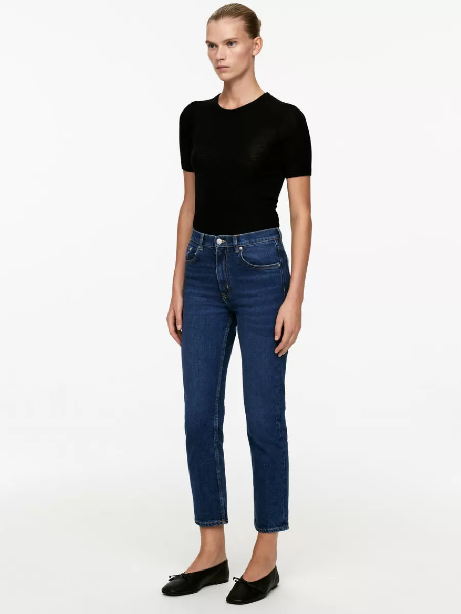 Hot ARKET JADE CROPPED Slim Stretch Jeans Dark Blue