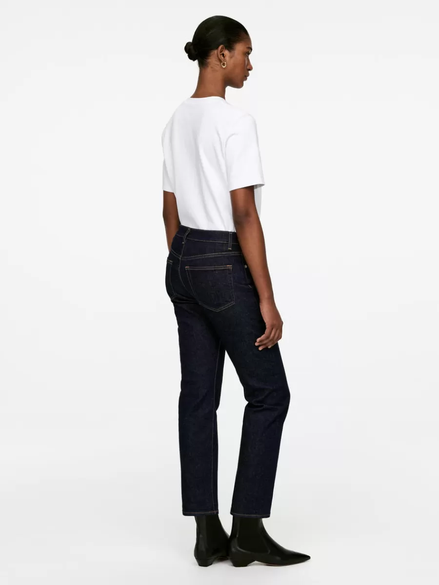 Online ARKET JADE CROPPED Slim Stretch Jeans Dark Blue