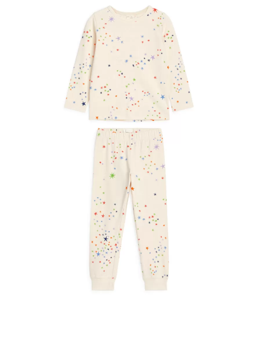 New ARKET Jersey Pyjama Set Off White/Stars