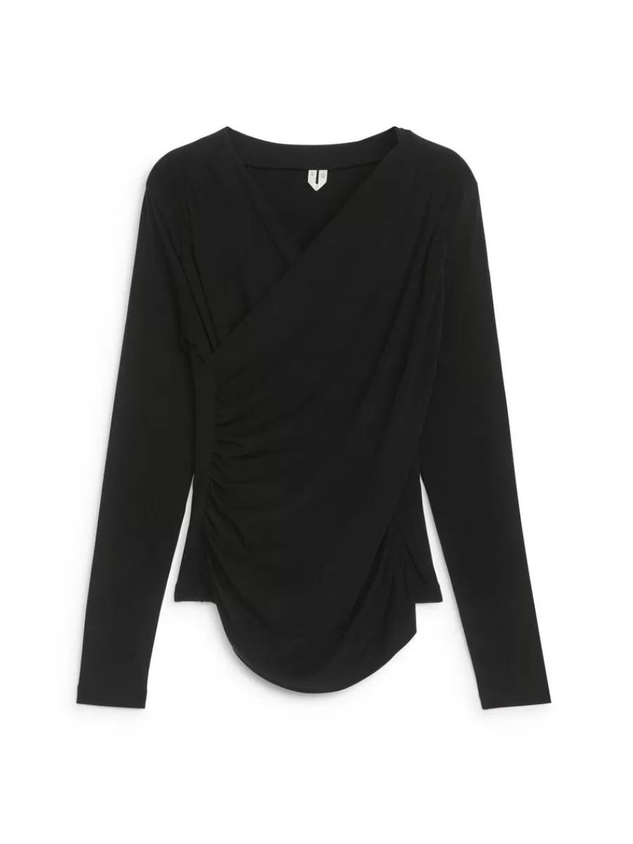 Shop ARKET Jersey Wrap Top Black