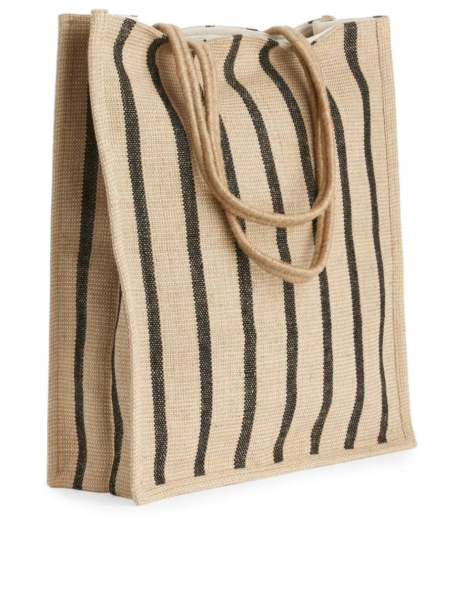 Online ARKET Jute Tote Bag Black/Beige