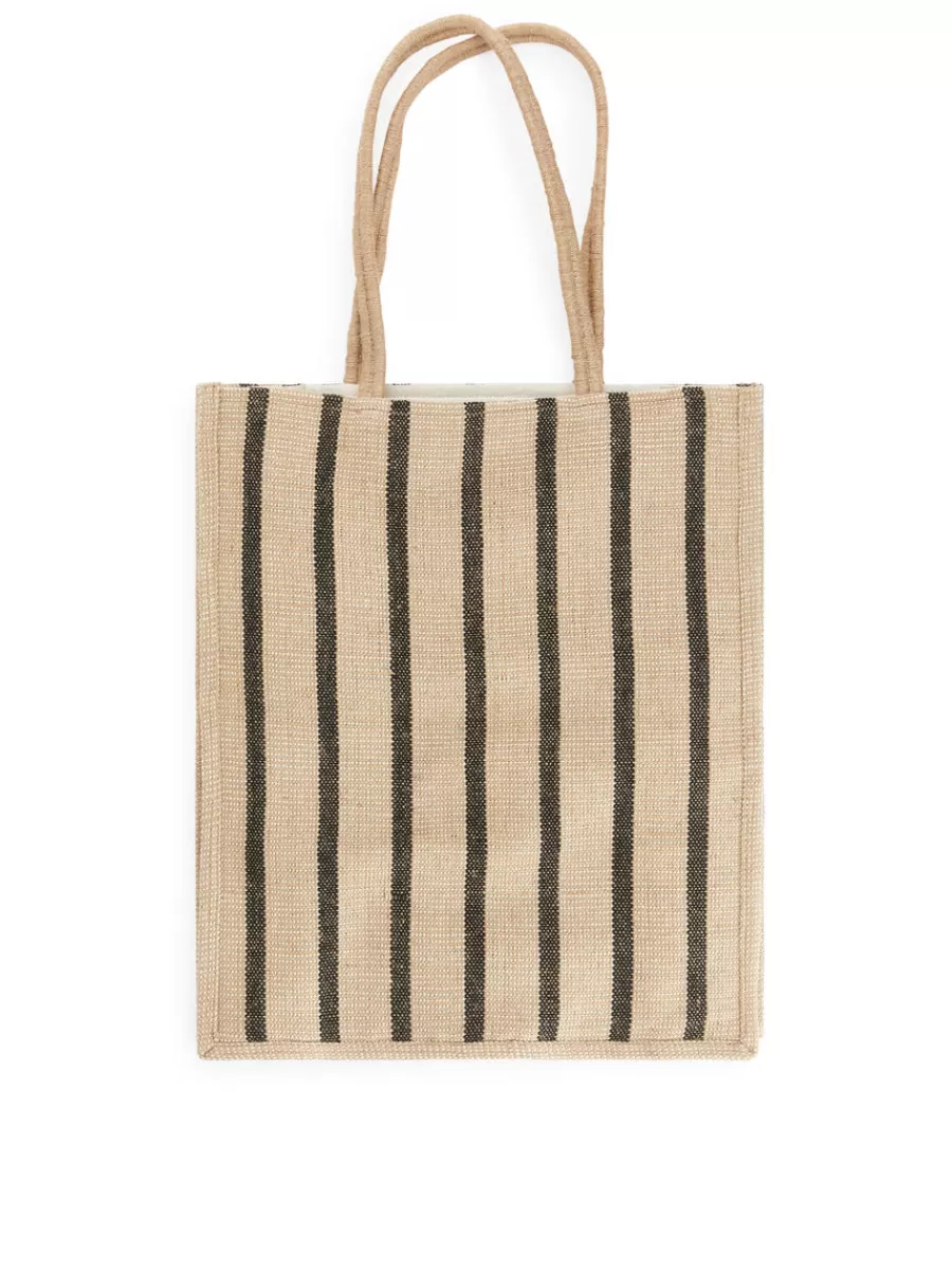 Online ARKET Jute Tote Bag Black/Beige