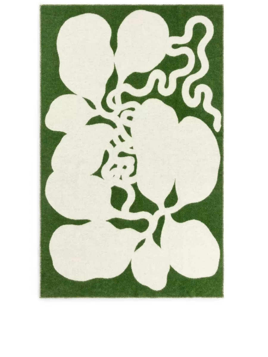 Cheap ARKET Klippan Wool Blanket Green/Off White