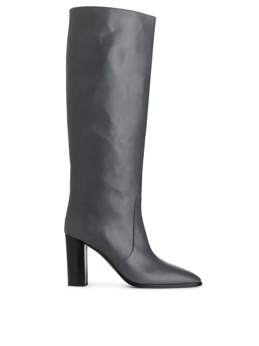 Outlet ARKET Knee-High Leather Boots Grey