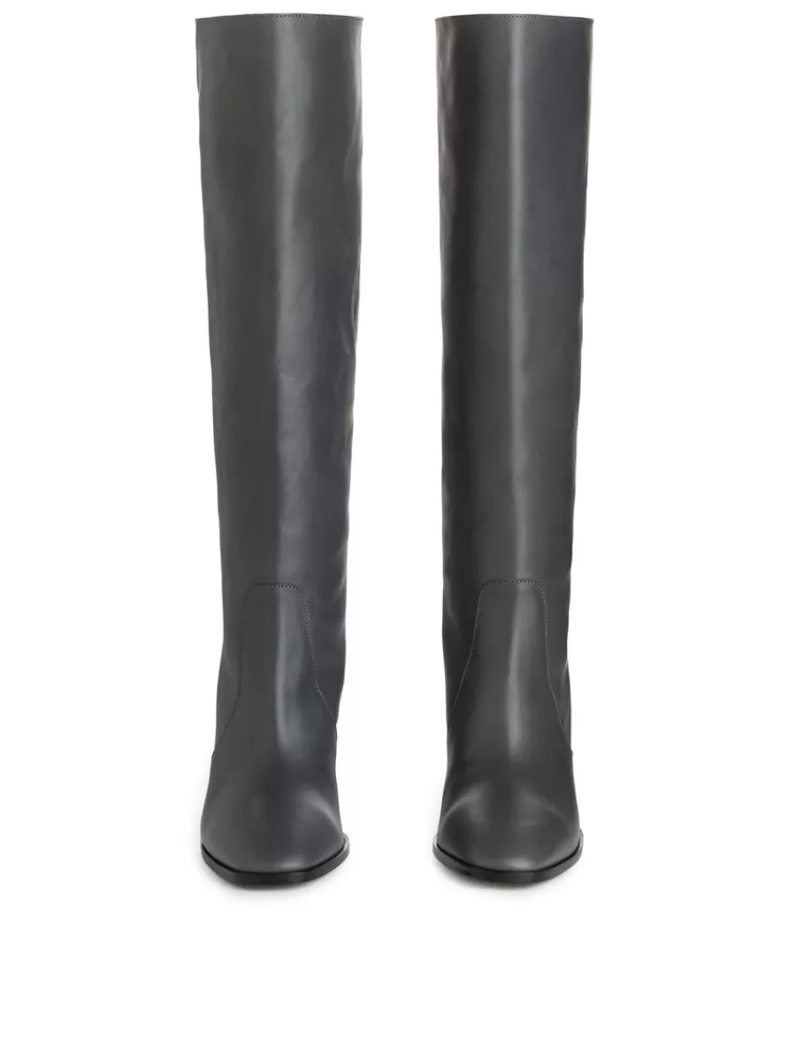 Outlet ARKET Knee-High Leather Boots Grey