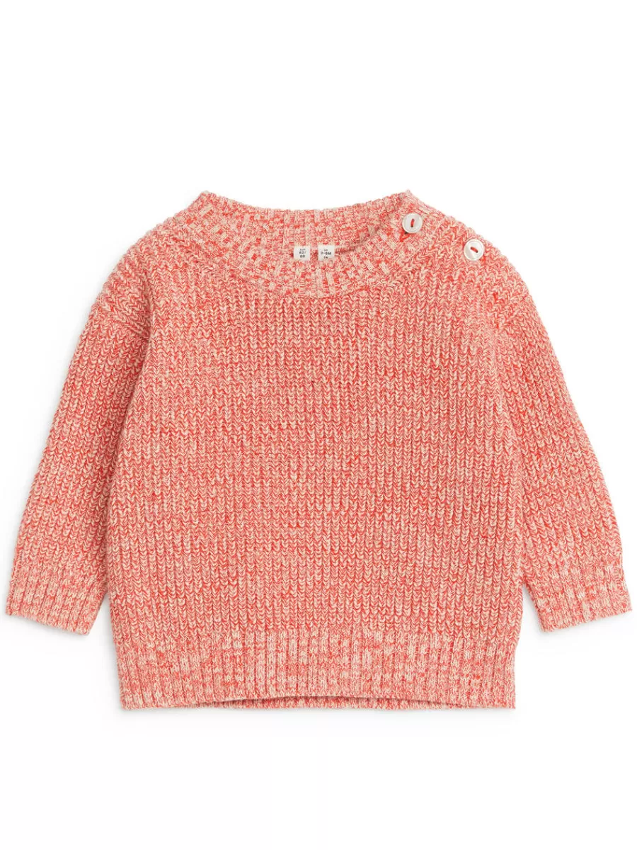 Cheap ARKET Knitted Cotton Jumper Orange Melange