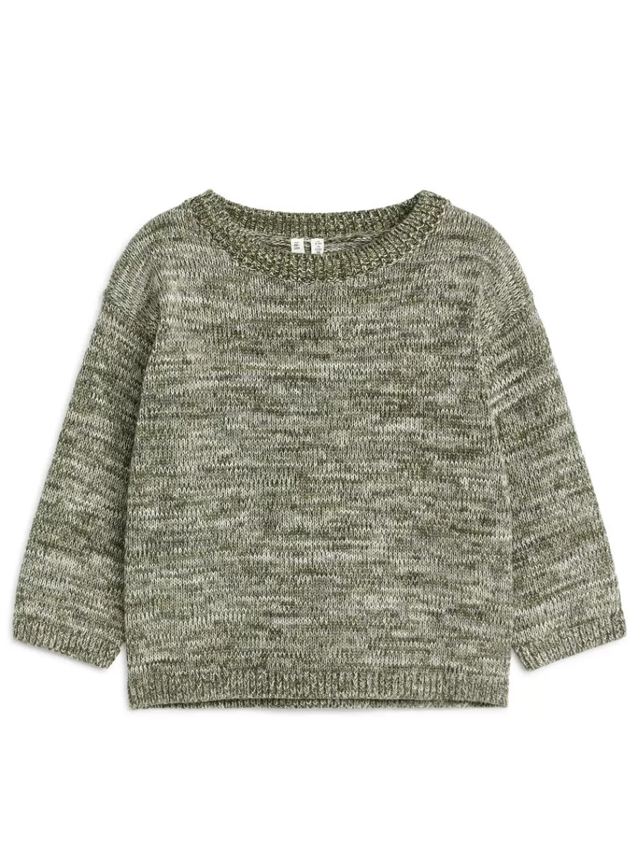 New ARKET Knitted Cotton Jumper Khaki Green Melange