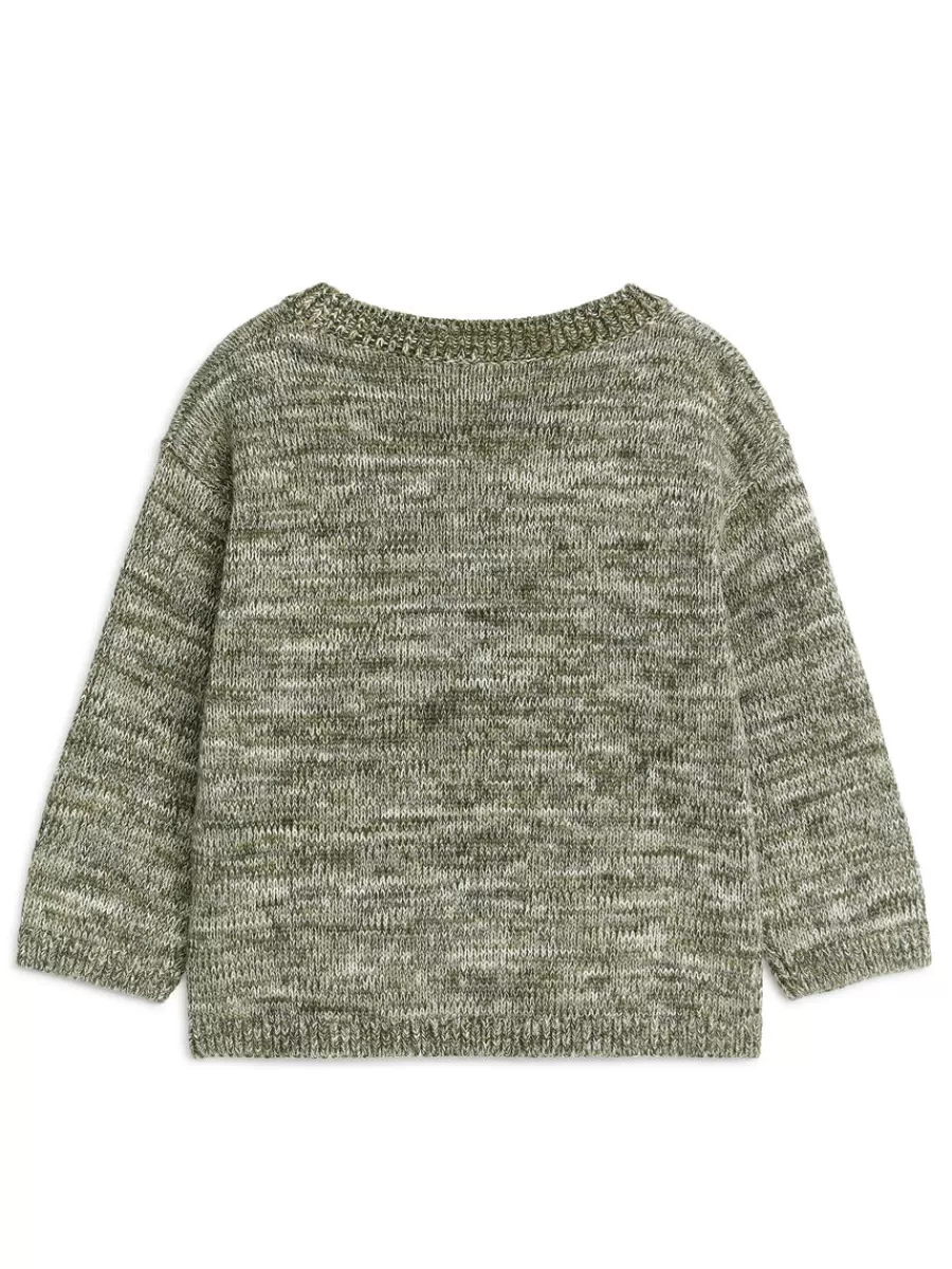 New ARKET Knitted Cotton Jumper Khaki Green Melange