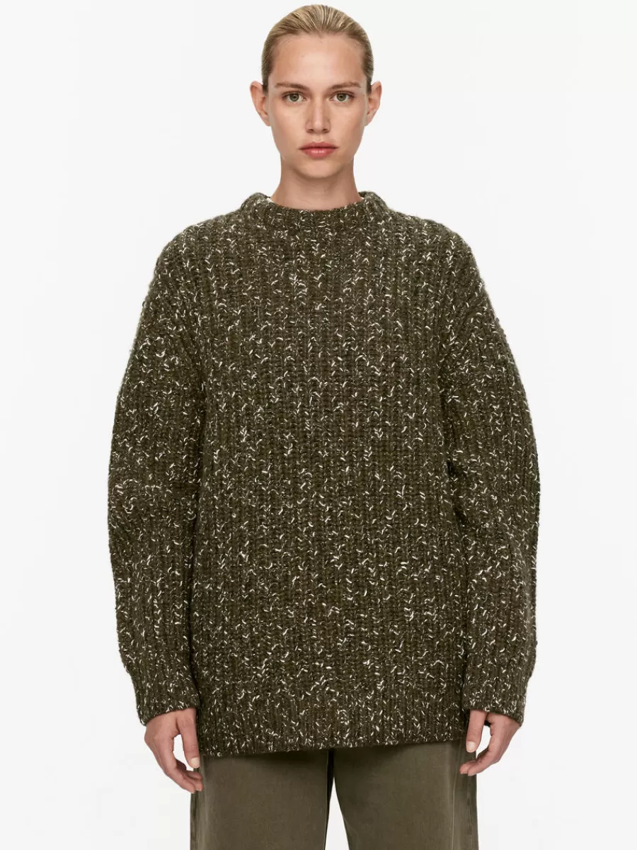 Cheap ARKET Knitted Jumper Khaki Green Melange